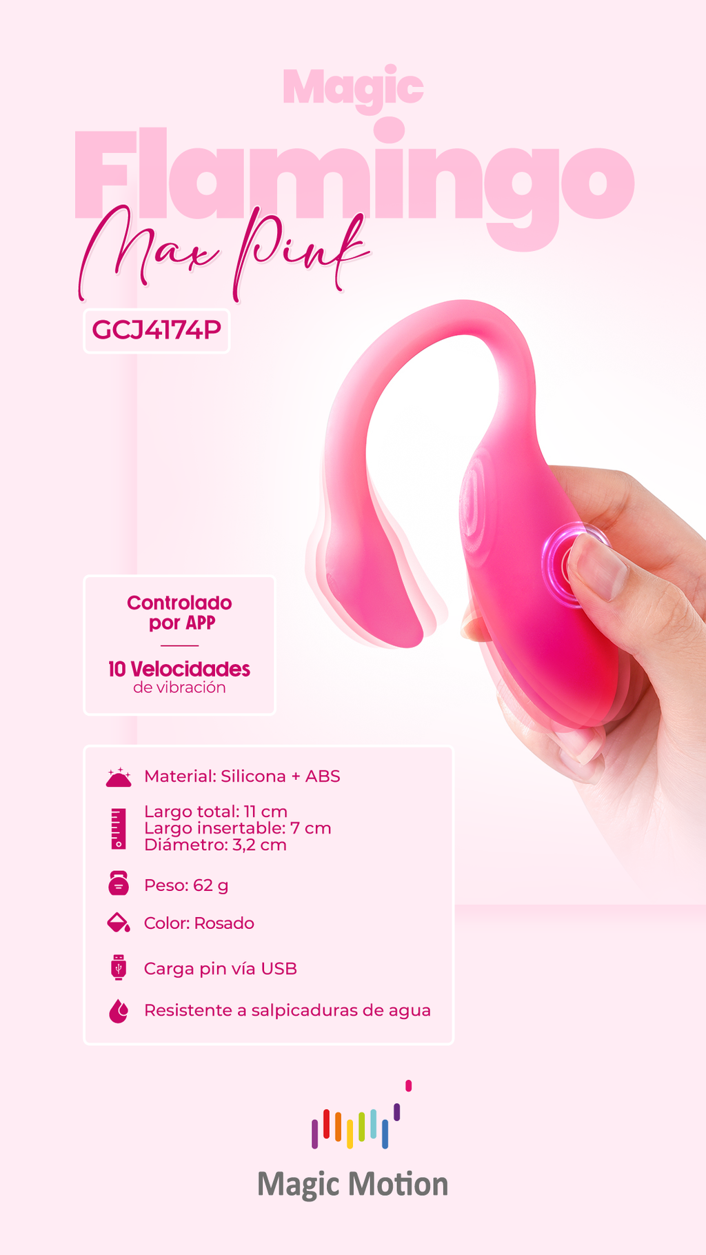 Vibrador Magic Flamingo Max Pink Controlado por APP Globa